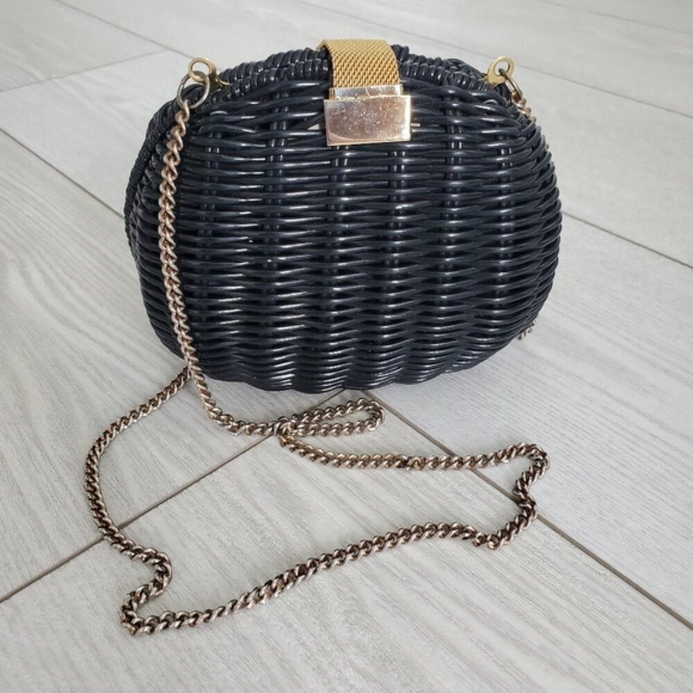 Vintage Straw Structured Mermaid Black Boho Crossbody Mini Bag Purse - Picture 3 of 7